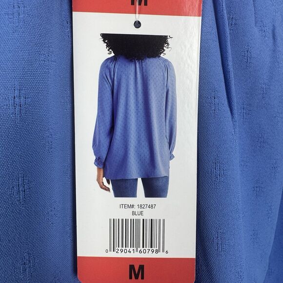 Jessica Simpson Womens Medium Blue Blouse Textured Top Long Sleeves Pullover New - Picture 5 of 7